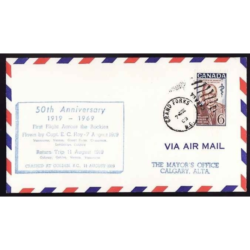 Canada-cover #13447-6c AAMC A6948-anniversary-first flight-Rockies-Grand Forks