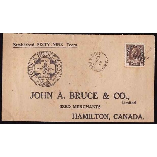 Canada cover #11425-3c Admiral-Illustrated -Wellington Cnty-Belwood-Oc 23 1919
