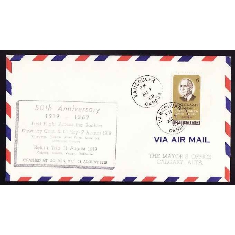 Canada-cover #13450-6c AAMC A6948-anniversary-first flight-Rockies-Vancouver
