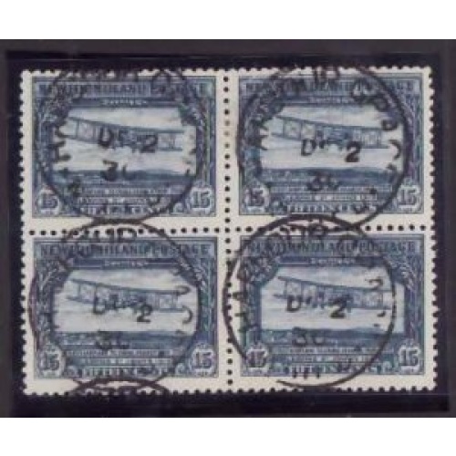Newfoundland-Sc#170-used block 15c Plane-dated Harbour Grace De 2 1930-
