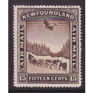 Newfoundland -Sc#C6- id27-unused NH 15c Airmail-Planes-Dogsled-1931-