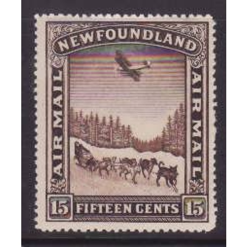 Newfoundland -Sc#C6- id27-unused NH 15c Airmail-Planes-Dogsled-1931-