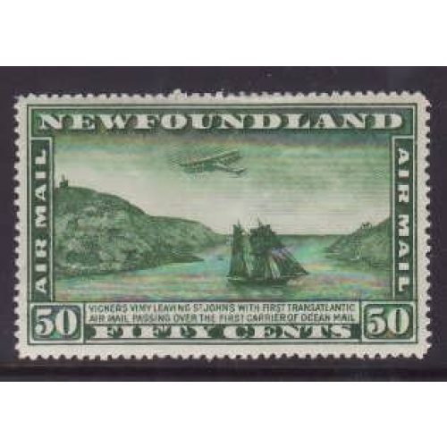 Newfoundland -Sc#C10- id27-unused LH 50c Airmail-watermarked-Planes-1931-