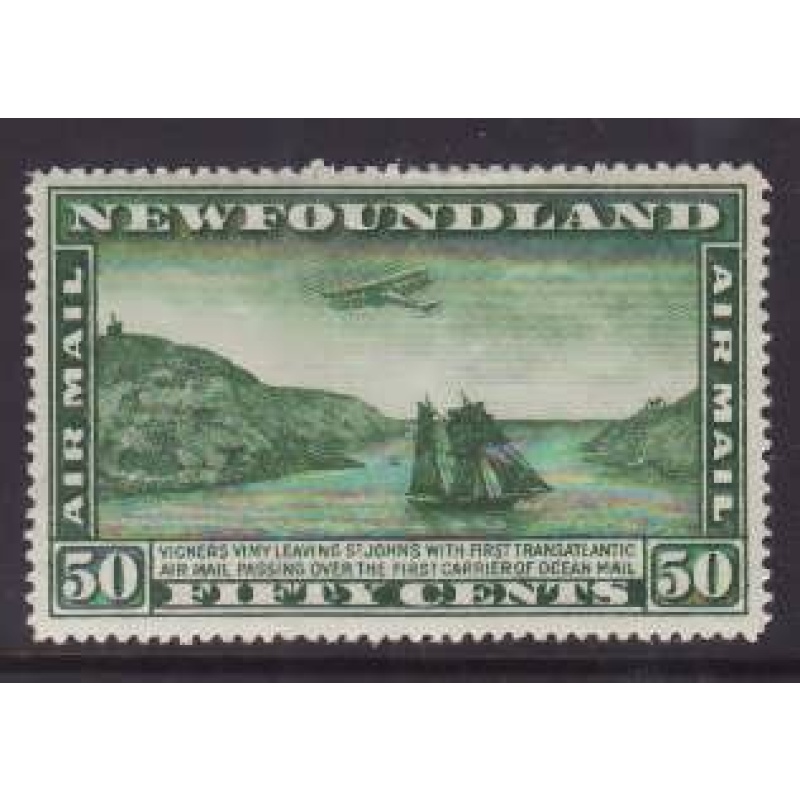 Newfoundland -Sc#C10- id27-unused LH 50c Airmail-watermarked-Planes-1931-