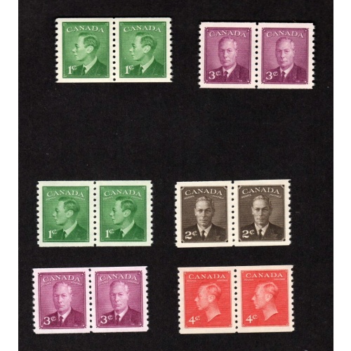 CANADA MNH KING GEORGE VI 1949 & 1950 COIL PAIRS SET SCOTT # 295 - 300 VF