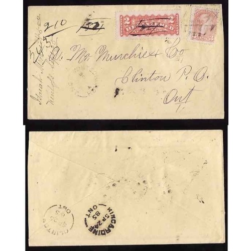 Canada-cover #12136-3c Small Queen reg'd-2c RLS-Bruce Cnty-Whitechurch, Ont