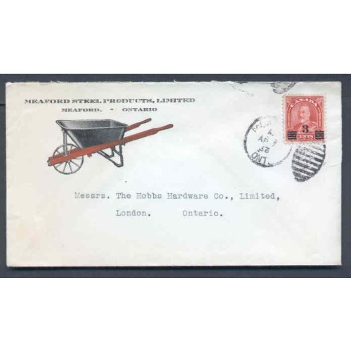 Canada-cover #9925-3c KGV-Grey Cnty-Meaford,Ont -Ap 7 1933-Illustrated ad