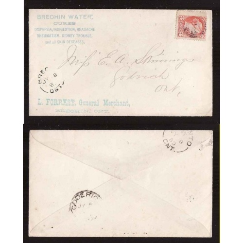 Canada-cover #13933-3c-Ontario Cnty-Brechin,Ont-Jy 8 1880-Brechin Water