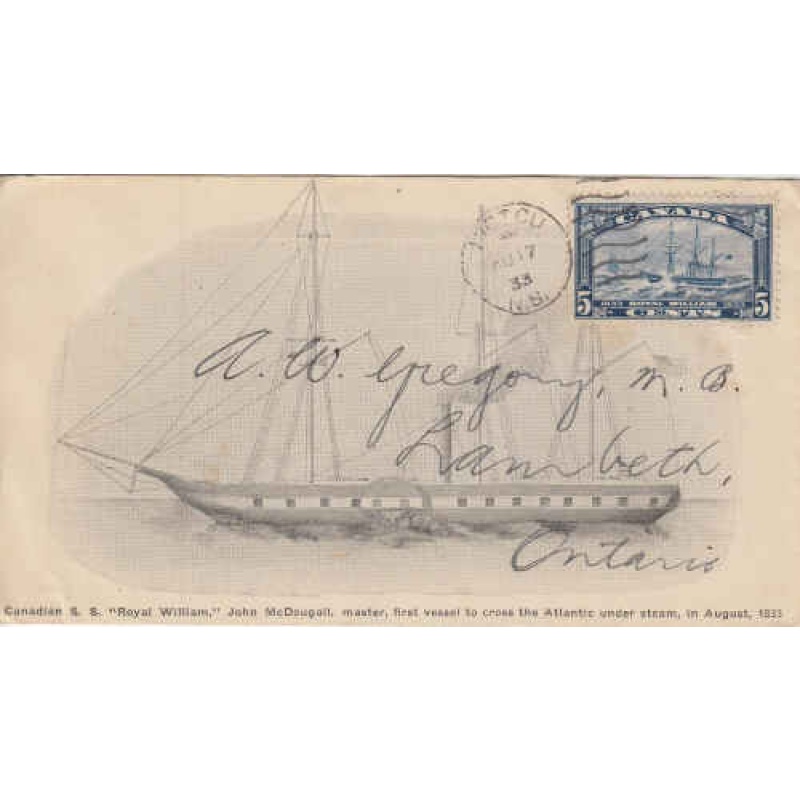 Canada 1933 Royal William First Day Cover