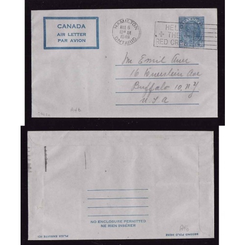 Canada-cover #14363-10c Air letter-used A4b-Hamilton Ontario-Mar 5 1948-