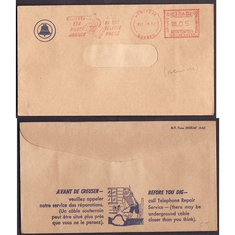 Canada-cover  #10006 - 5c meter #40196 on Bell Telephone window envelope [ BT Form 2032