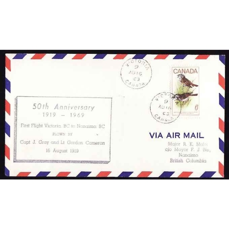Canada-cover #13454-6c AAMC A6952-anniversary-first flight-Rockies-Victoria