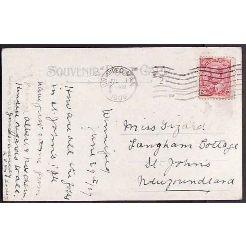 Canada-cover #10195-2c KEVII-p/c to Newfoundland-Winnipeg,Man-Jul 1