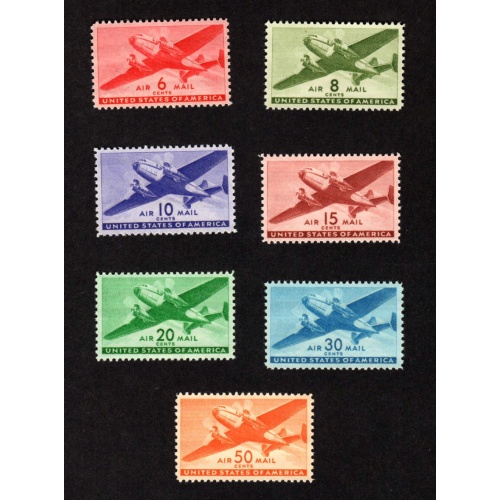 USA 7 DIFFERENT MNH AIR MAIL STAMPS SCOTT # C25 - C31 VF