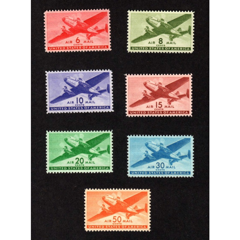USA 7 DIFFERENT MNH AIR MAIL STAMPS SCOTT # C25 - C31 VF