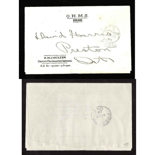 Canada-cover #14204-Stampless-Ottawa Free Franked-PO savings-B/S Preston