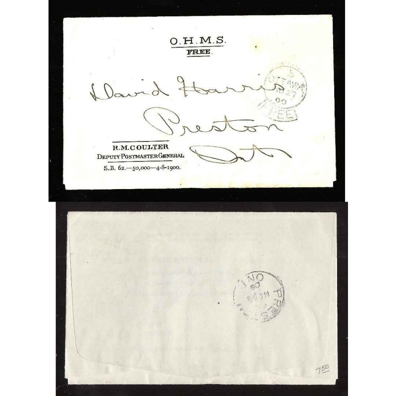 Canada-cover #14204-Stampless-Ottawa Free Franked-PO savings-B/S Preston