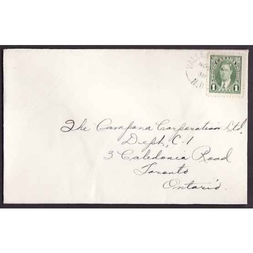 Canada-cover #10352-1c KGVI Mufti-Vallee Lourdes,NB- No 23 1938 -
