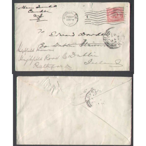 Canada-cover #4875-2c-Montreal,Que-Feb 24 1911-to Ireland-Dublin receiving
