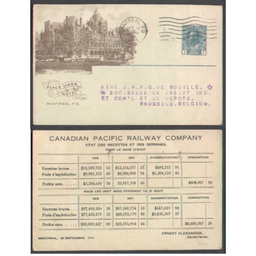 Canada-cover #5130-1c-Place Vigor Hotel-(CPR 80A)-french back-Montreal-Oct 4