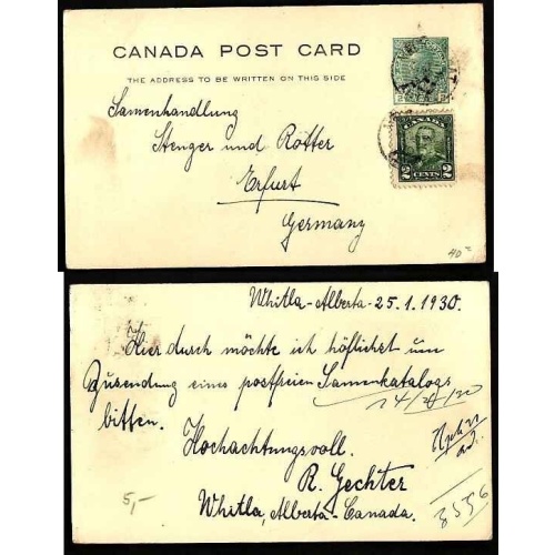 Canada-#9456 - 2c Admiral postal stationery uprated-2c KGV scroll to German