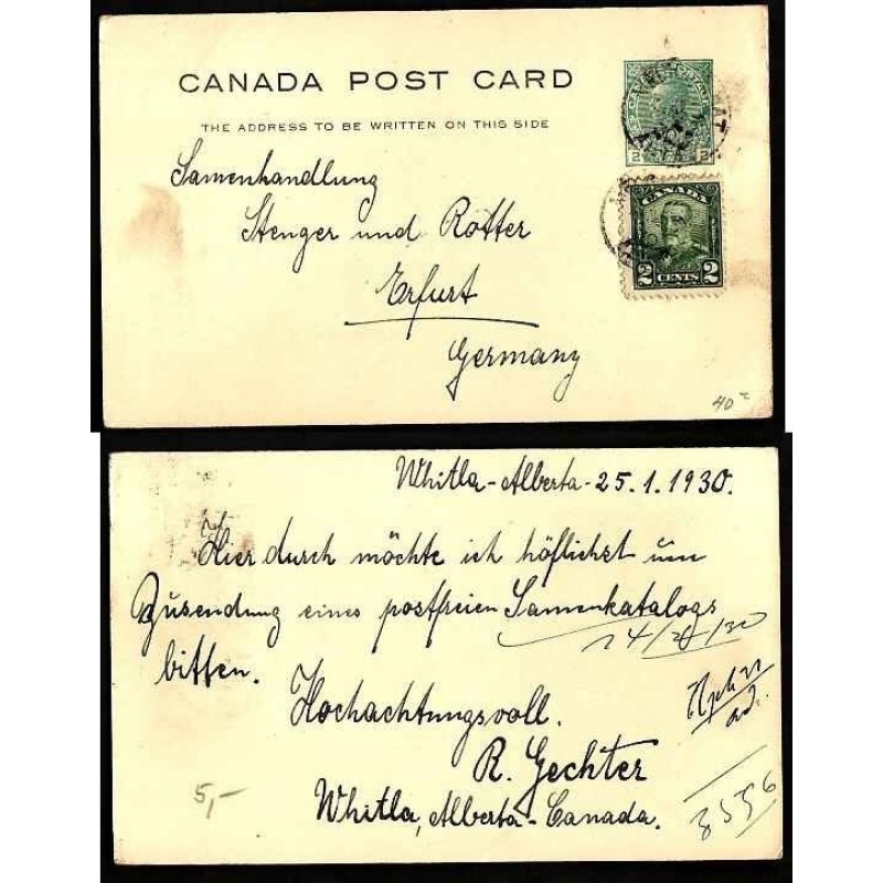 Canada-#9456 - 2c Admiral postal stationery uprated-2c KGV scroll to German