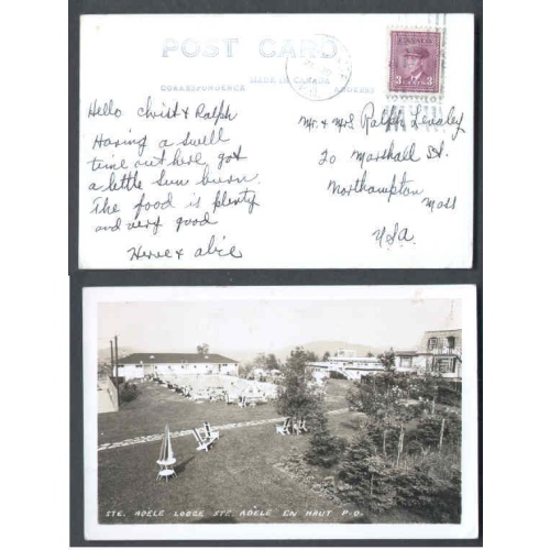 Canada-#9734 - 4c KGVI war on post card - Shawbridge , PQ roller #1 - Jul 20 1946