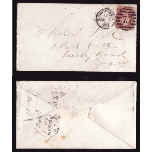 GB-cover #14382-1p-addressee Robert Bell-London EC Sp 3 1864 #75-Glascow