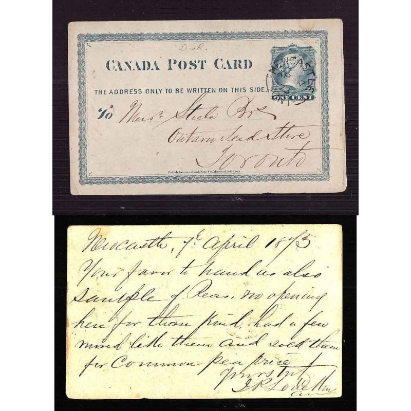Canada-cover #10207-1c QV card-Durham County-Newcastle,Ont [21cm,arcs 8 cm,