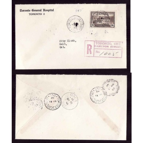 Canada cover #14177–14c regd-York Cnty-Toronto Carleton St, Ont-My 11 1948–
