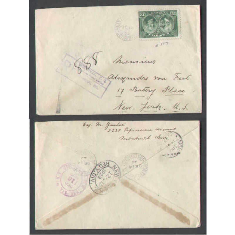 Canada-cover #4841-12c-regd-Montreal PQ/Delorimier-De 14 1929-single franking
