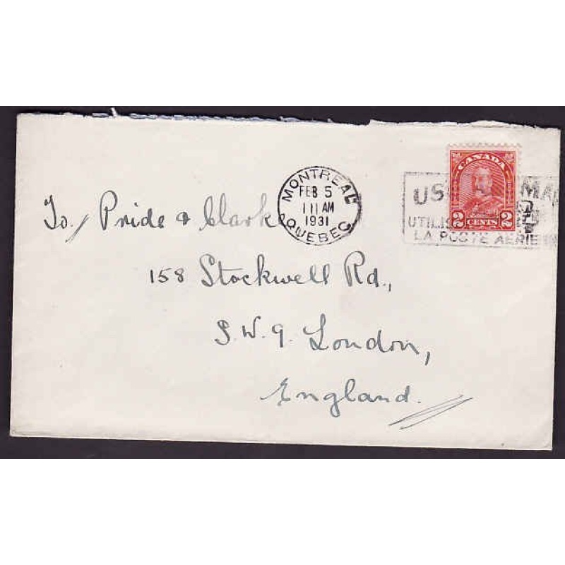 Canada-cover #10402 - 2c KGV arch to England-Montreal,Quebec-Feb 5 1931 -