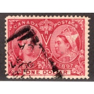 Scott 61, $1 Lake, F, Used, Diamond Jubilee Issue, Canada Postage Stamp C/V $600