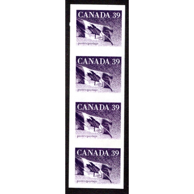 Scott 1194Bf x(2), Canada, 39c, flag, imperf vertical strip of 4