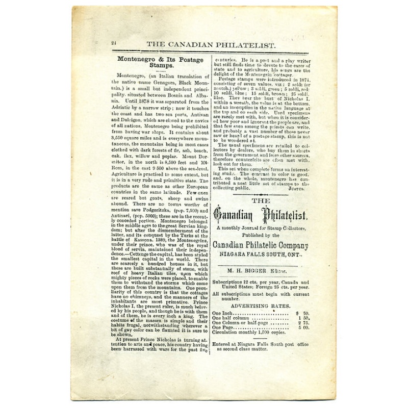 "The Canadian Philatelist"  March 1888, Vol. 1., No. 3. SPECIMEN COPY