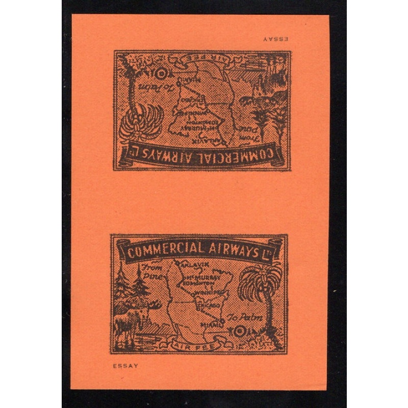 Commercial Airways Ltd., Unadopted Tete-beche, imperforate, Essay