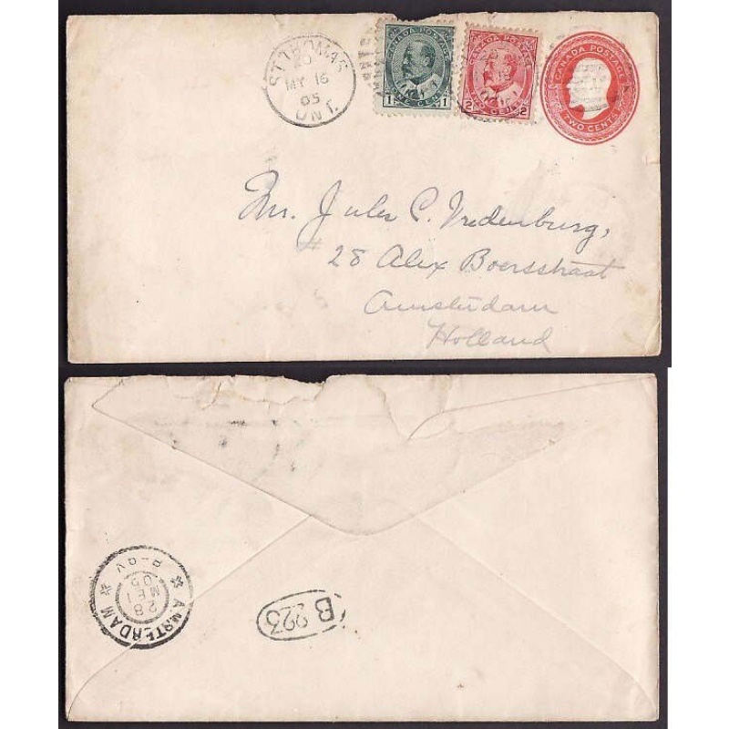 Canada-cover #10188-1c+2c Edward-to Holland-Elgin Cnty-St. Thomas-uprating-