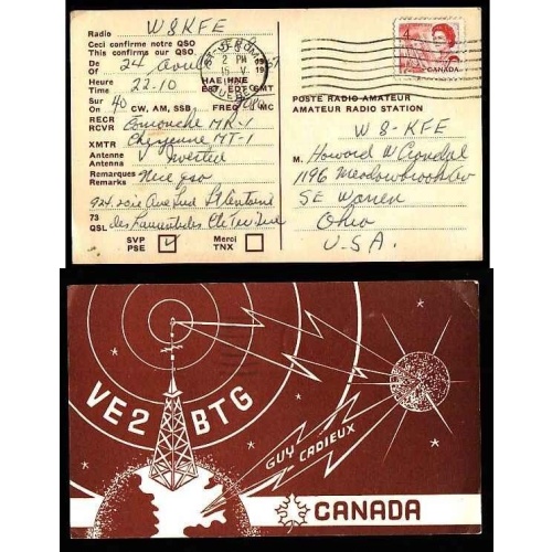 Canada-cover #12015-4c centennial-amateur radio station card-USA-St. Jerome