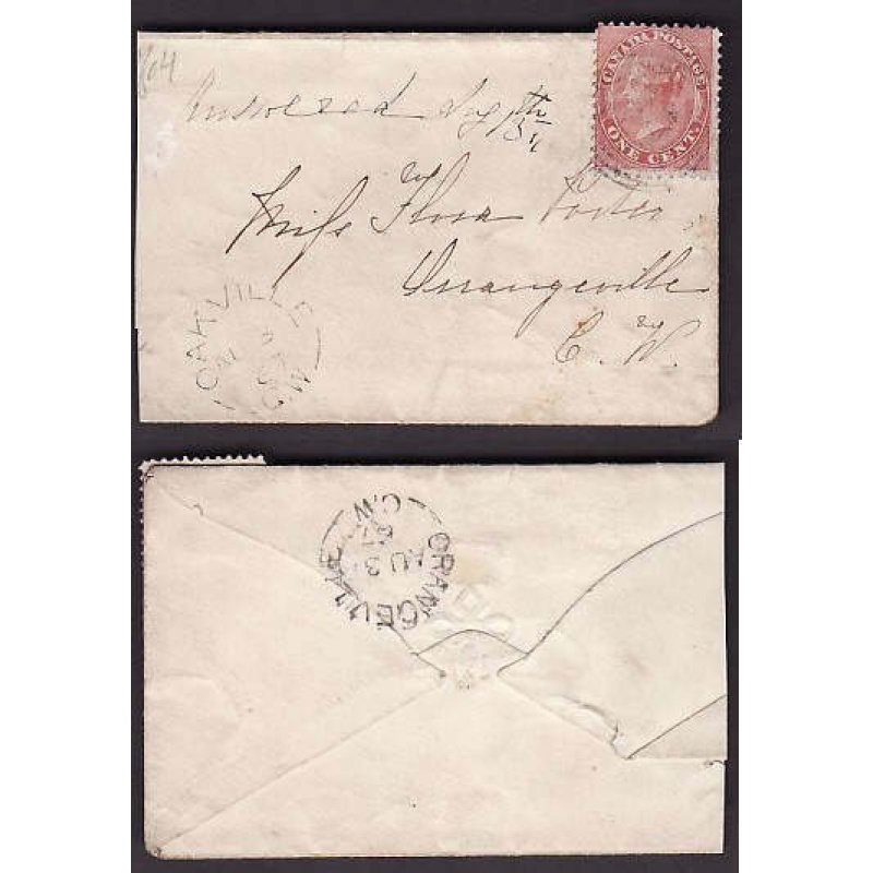 Canada-cover #10025-1c rose QV-envelope not sealed-Halton Cnty-Oakville,CW-Au 3 1867 [New