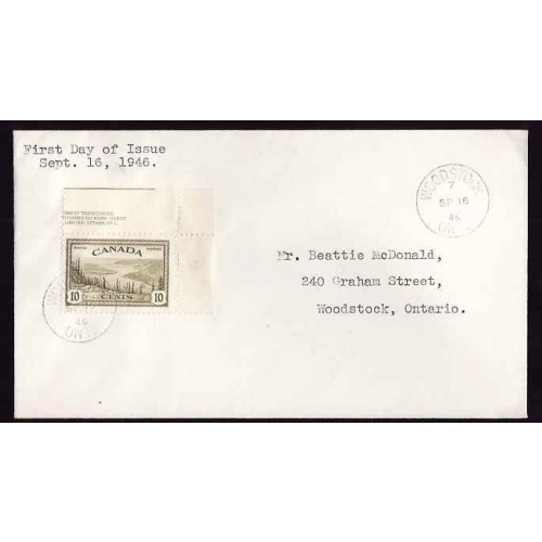Canada-cover #13518-10c #269-partial plate inscription-FDC-Woodstock, Ont
