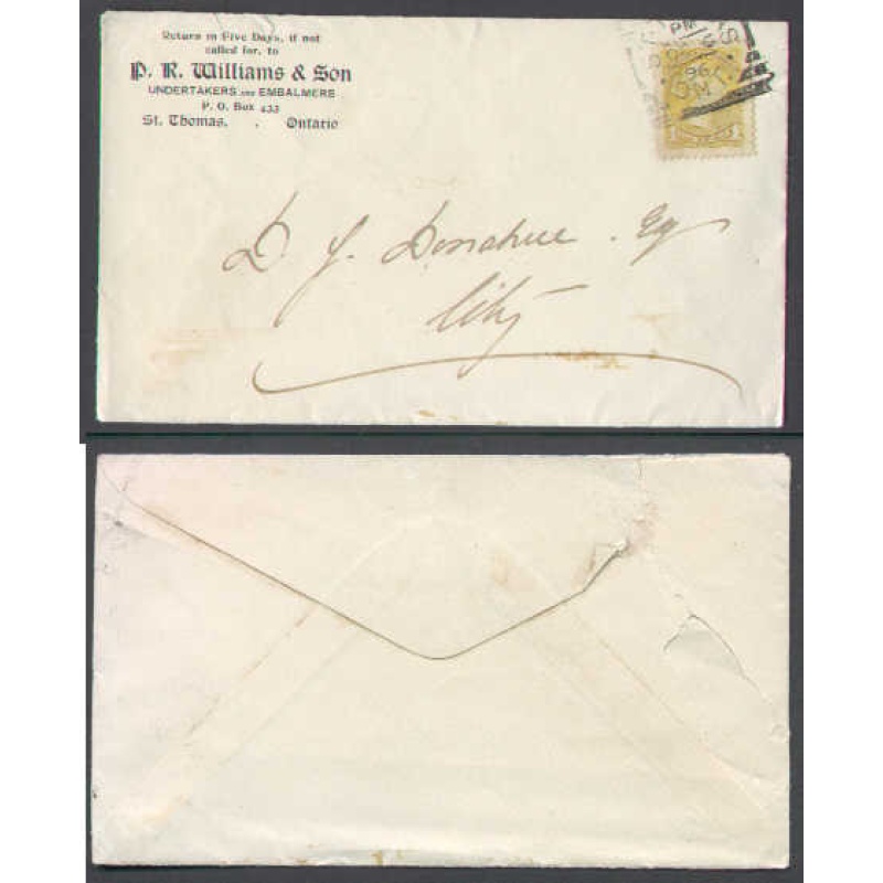 Canada-cover #4753-1c-Elgin Cnty-St.Thomas,Ont-PM/Oc 6/1896-drop letter-advertising-