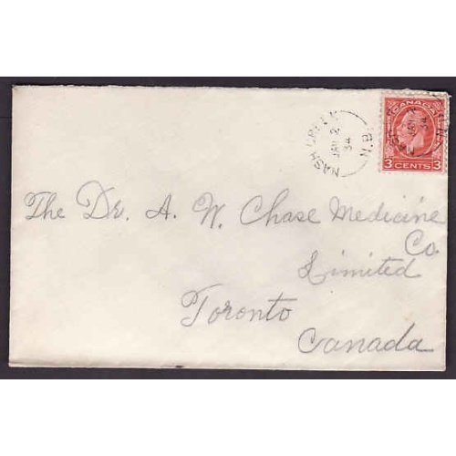 Canada-cover #10273 - 3c KGV medallion - Nash Creek, NB - Jan 2 1934