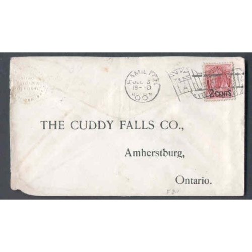 Canada-cover #9785-2c surcharge on 3c Leaf-Wentworth Cnty-Hamilton,Ont flag cancel