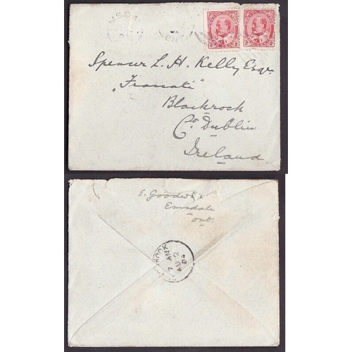 Canada-cover #10174- 2c(2) Edwards-double rate to Ireland-Parry Sound District