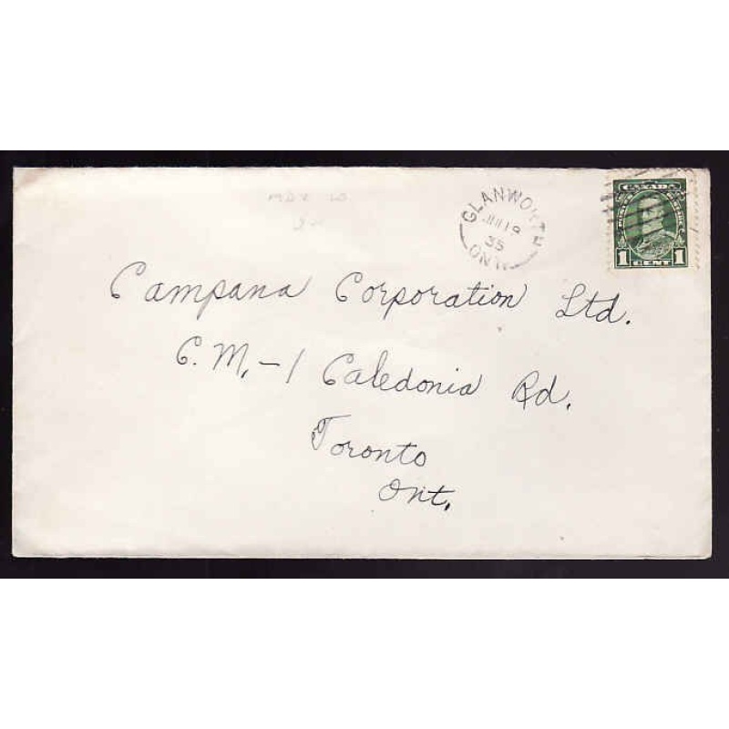 Canada-cover #13534-1c KGV- Middlesex Cnty-Glanworth, Ont-Jul 19 1935