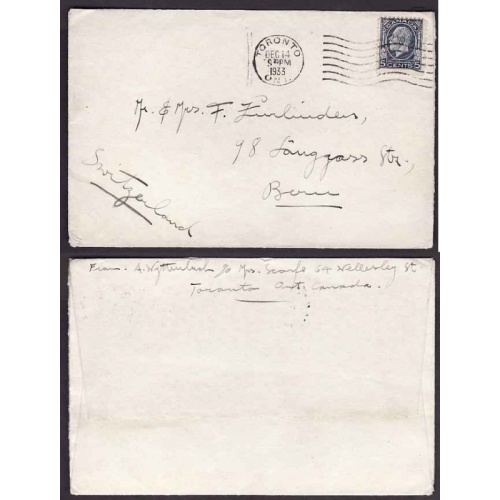 Canada-#9583 - 5c KGV medallion to Switzerland - York County - Toronto , Ont