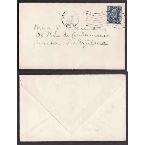 Canada-#9582 - 5c KGV medallion to Switzerland-Frontenac County-Kingston,On