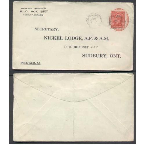 Canada-cover #5074-3c-Sudbury District-Falconbridge,Ont -Jan 24 1934