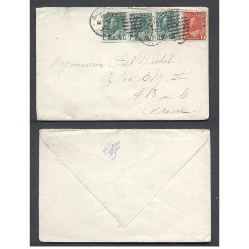 Canada-cover #4988-1c(3)+2c(1) to France-Quebec,Canada-My 30 1912-5c UPU rate