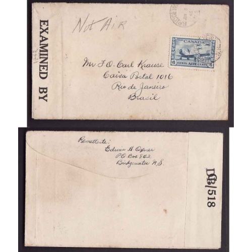 Canada-cover #14024-6c-Brazil-Bridgewater, NS-Jun 6 1945-M/S-Not Air